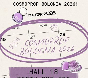 Grafika zapraszająca na Cosmoprof Bologna 2026 (26–28 marca), stoisko Hall 18 Booth D37 C36, producent private label kosmetyków 